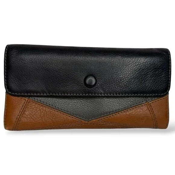 ▪️FOSSIL Large Neutral Color Block Trifold Leather Wallet