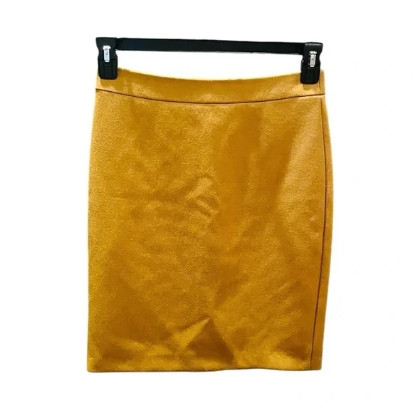 J. Crew 100% wool pencil skirt fully lined SZ 0 mustard yellow quiet luxury
