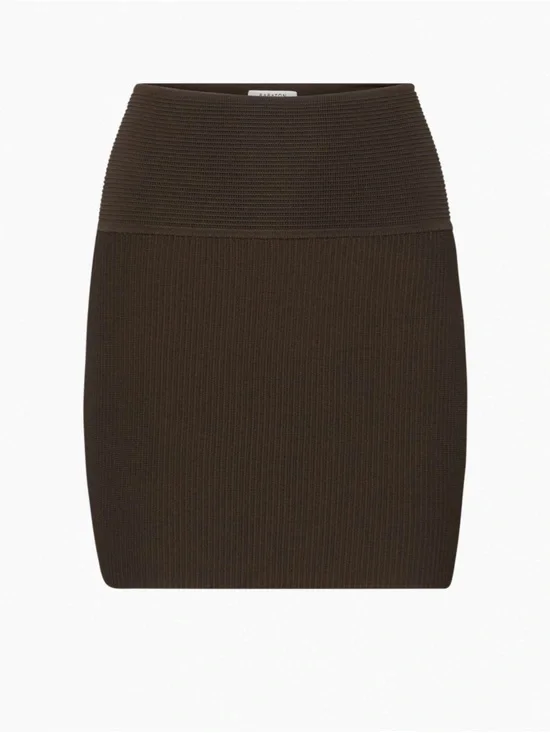 Babaton aritzia Ribbed Knit Mini Skirt in Dark Brown