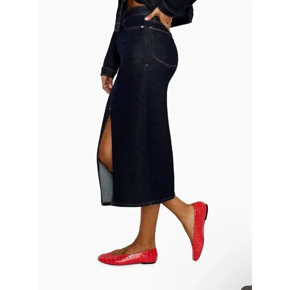 Good American Stretch Denim Indigo Midi Skirt Size 20 (Plus), NWT