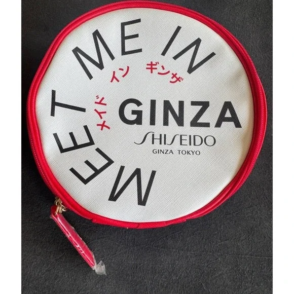 Shiseido Ginza Tokyo Cosmetic Bag Red White Round Makeup Pouch Meet Me In Ginza
