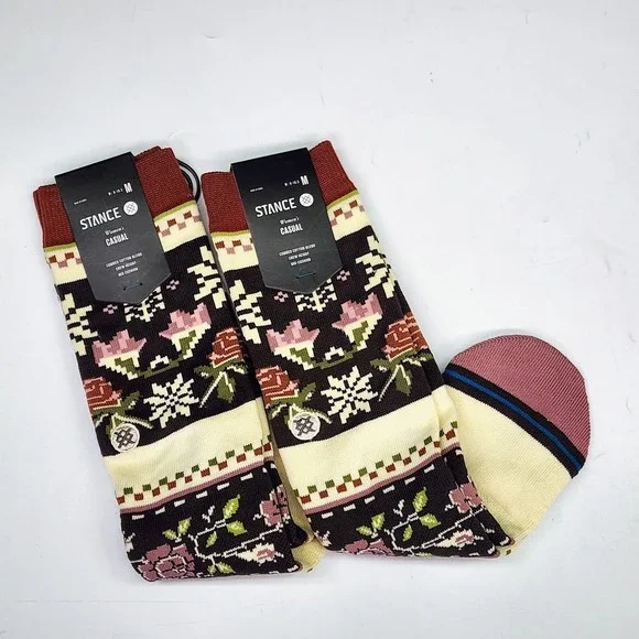 Stance‎ Womens Mistling Crew Socks Mid Cushion Floral Rose Pack Of 2 Medium