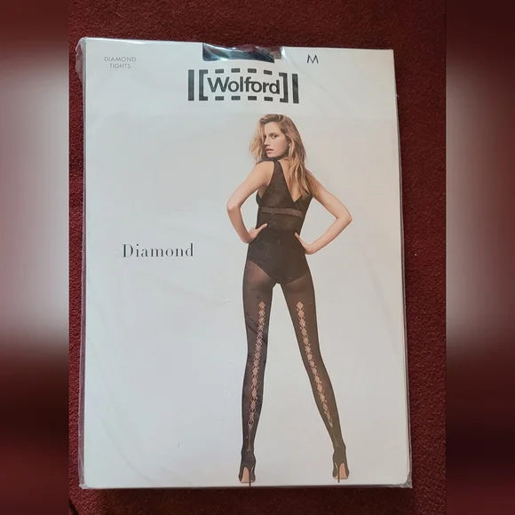 WOLFORD Stocking DIAMOND TIGHTS Black Medium 14628 New