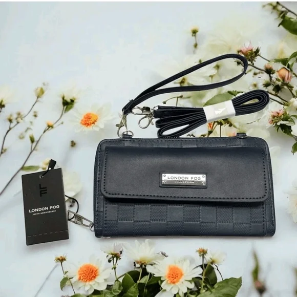 London Fog Daisy Large Size Embossed Wallet with Timeless Elegance Navy NWT