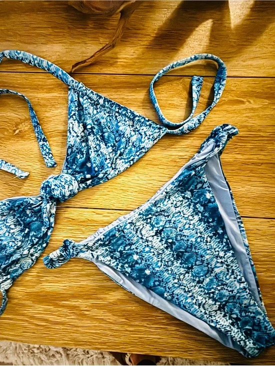 Frankie's Bikinis Blue Patterned Triangle Bikini Set