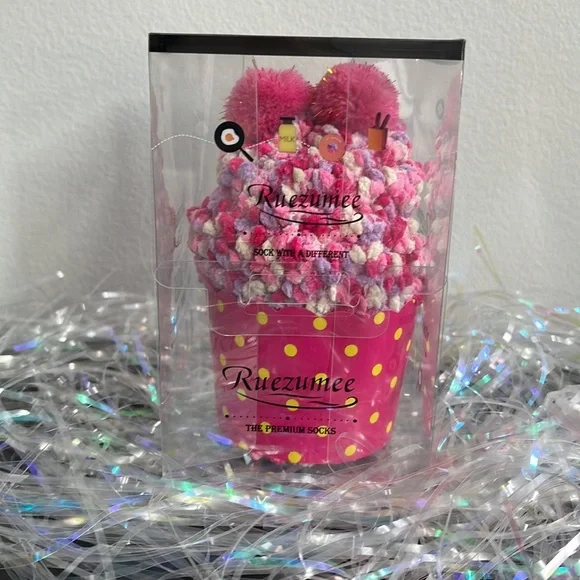 Confetti Cupcake Socks with Pom Poms in Box