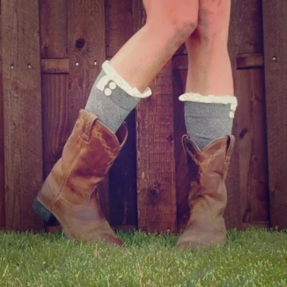 Knitted Gray Crochet Top Cotton Boot Cuffs