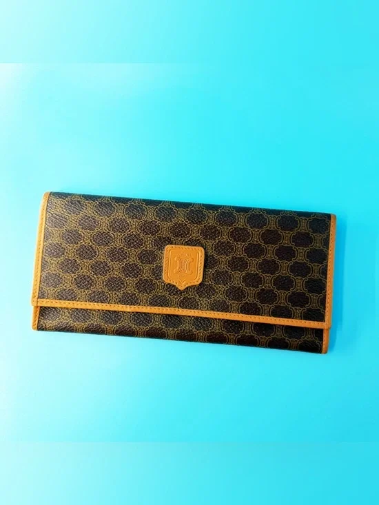 Celine Paris Long Wallet Macadam Brown Cards Pouch Bill Compartment Luxury
