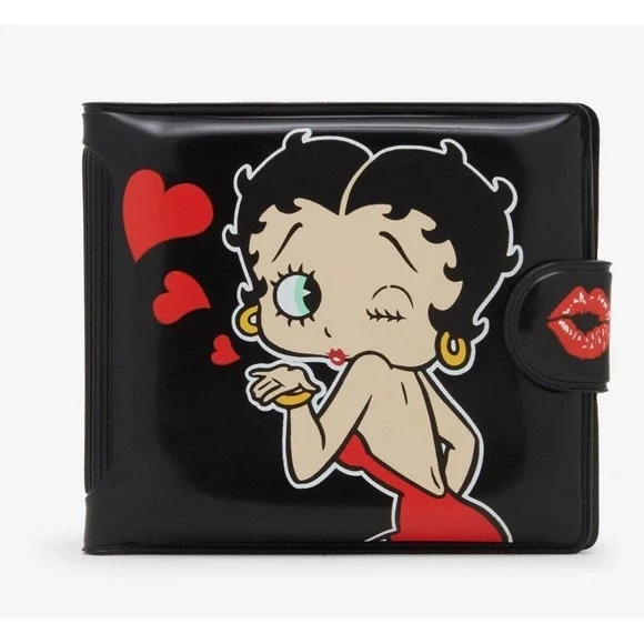NEW Whatever! Makes You Happy Betty Boop Kiss Padded Vinyl Black Wallet Retro‎