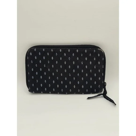 Vera Bradley Quilted Cotton Zip Around Wallet Canyon Pattern Vintage Black Blue‎