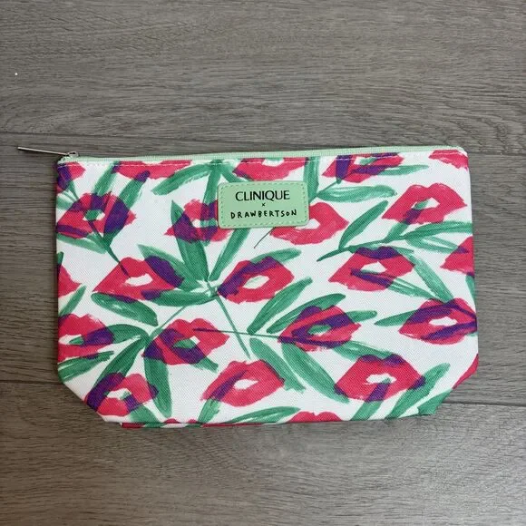 Clinique x Drawbertson Floral Lips Makeup/Toiletries Bag  New. BAG ONLY