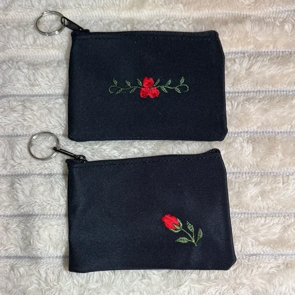 Embroidered Black Pouch Set