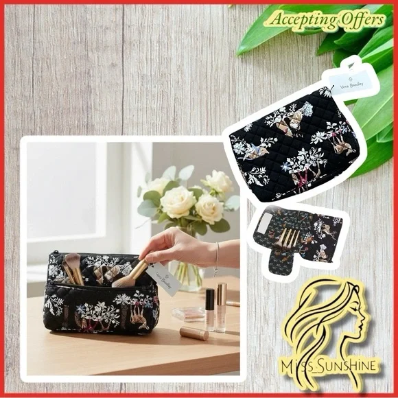 Vera Bradley NEW - Brush & Cosmetic case - Merry Mischief  - HTF pattern