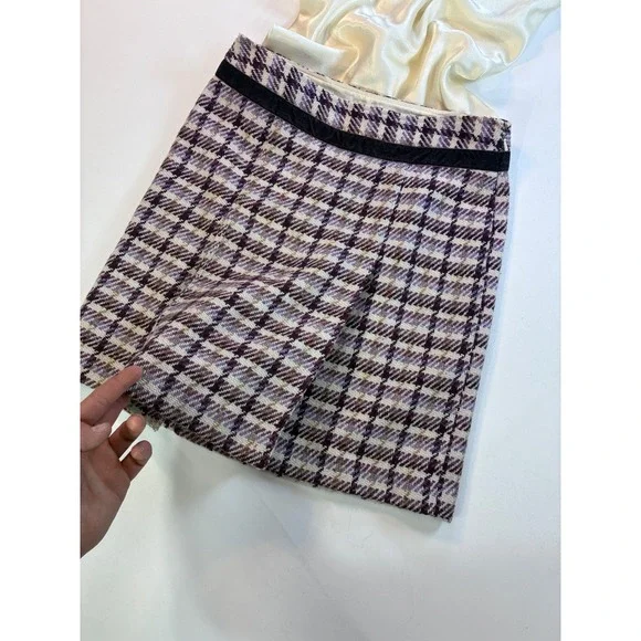 Ann Taylor LOFT Plaid Tweed Skirt Purple Gray Women's Size 4 Mini