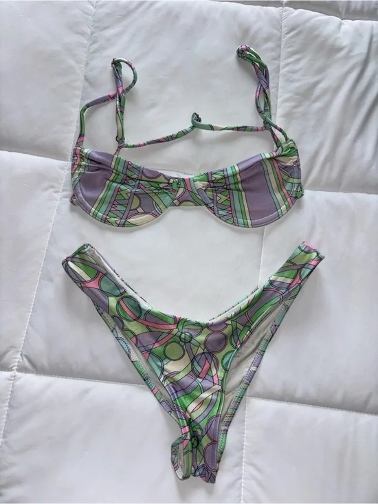 Frankie's Bikinis Pastel Purple & Green Patterned Two-Piece Bikini