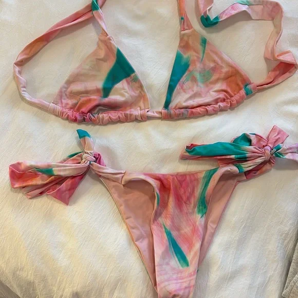 Frankie’s Bikinis Pink Trippy Tie Dye Bikini Set