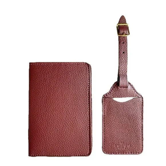Lucchese‎ Leather Passport Holder & Luggage Tag Duo Set Maroon Gold