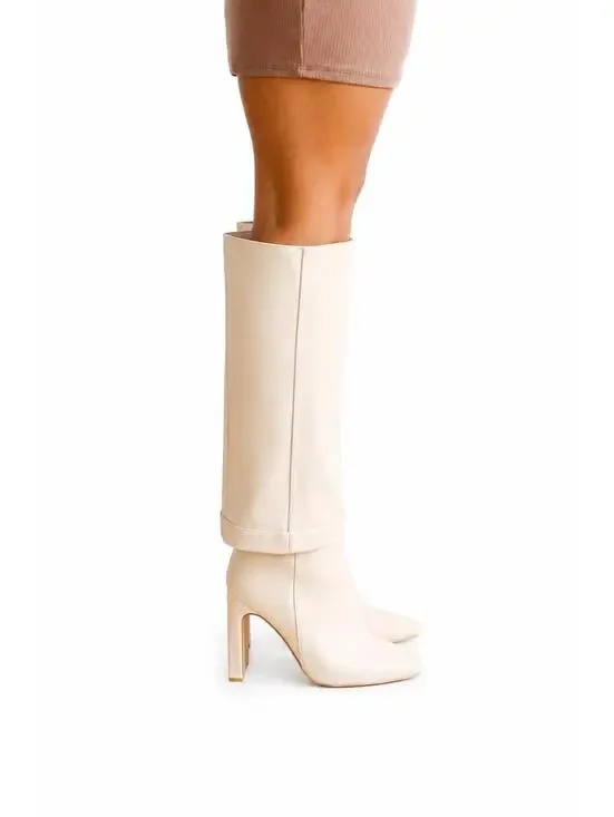 NWT Lulus Lorlia Almond Square Toe Knee High Boots Almond Size 5