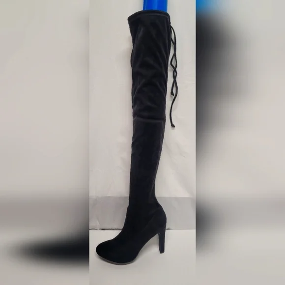 NY&Co Tall Black Suede Feel (man made) Boots Pull On With Top Drawstring 8