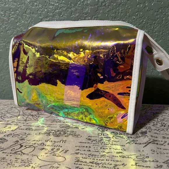 Iridescent Holographic Cosmetic Bag - White Trim