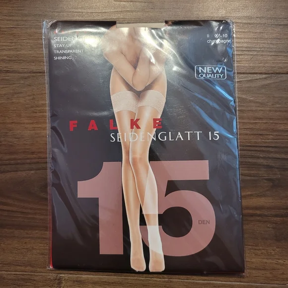 FALKE Seidenglatt 15 Stay-up Transparent Shinning Stockings Champaign 9-10.5