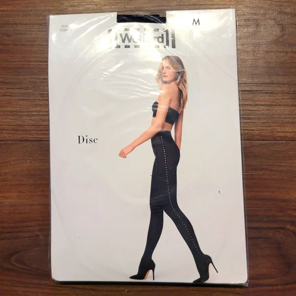 Wolford Dise DISC Tights Black/Silver Medium New