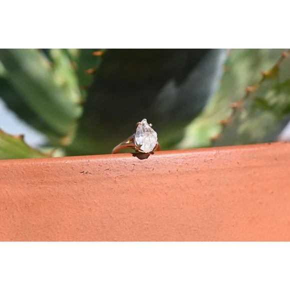 Size 6 14k Rose Gold Raw Quartz Engagement Ring Solid Gold Engagement Ri…