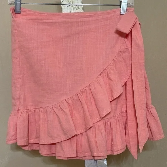 SALMON PINK RUFFLE WRAP SKIRT SZ SMALL