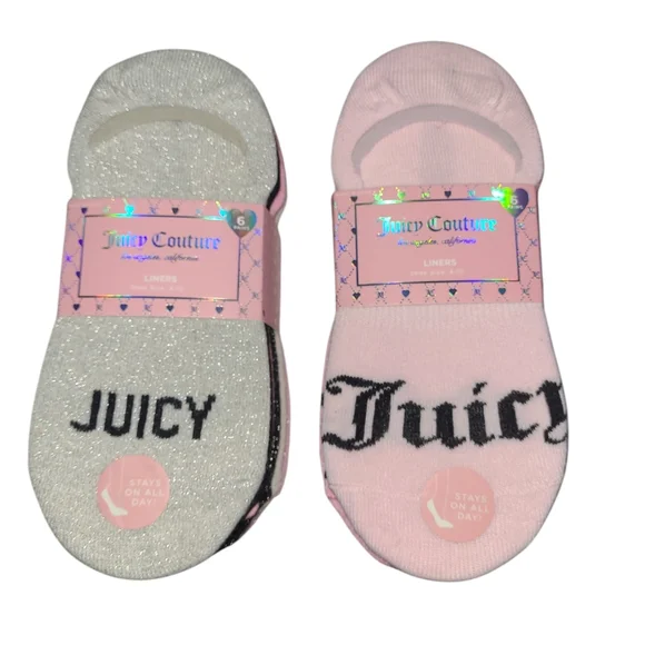 💕HP💕NWT Juicy Couture Glitter and Pink Socks💕2 Pack of 6💕