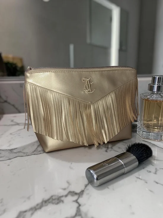 JUICY COUTURE  Fringed Metallic Gold Cosmetic Pouch