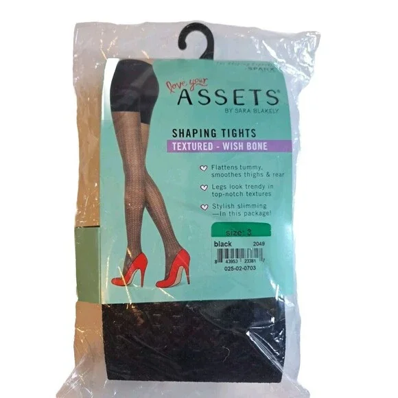 Assets Shaping Tights Textured- Size 3 Wish Bone Black Spanx Sara Blakely