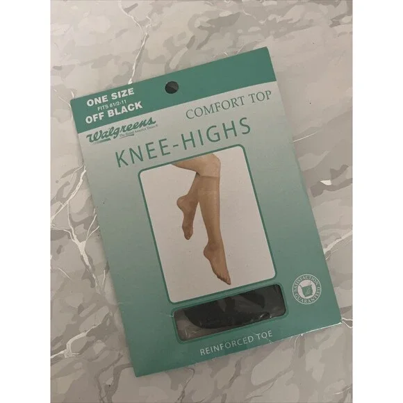 Walgreens Comfort Top Knee Highs One Size Fits 8.5-11 Off Black Reinforced Toe