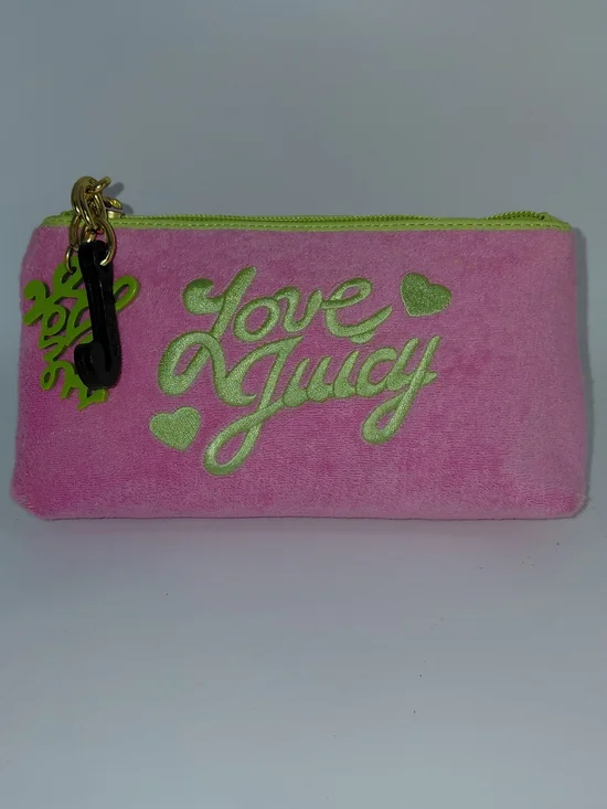 Y2K Juicy Couture Pink 'Love Juicy' Zip Terry Cloth Cosmetic Pouch VGC