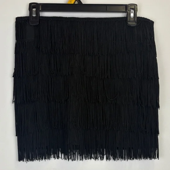 Express Black Fringe Mini Skirt 20’s Festive Parties Size 6