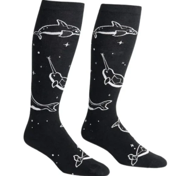 SOCK IT TO ME Stellar Whales Glow In The Dark Knee Knee High Socks NWT