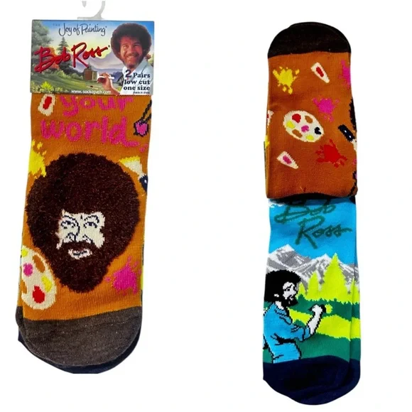 Bob Ross Art Inspired Low Cut Socks 2 pack Men 8-12 Women 9-14 Unisex Gift Idea