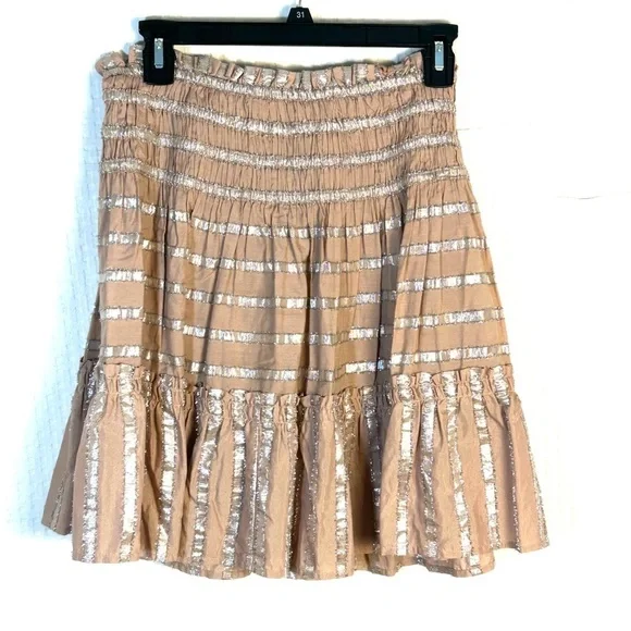 Current Air Womens S Batia Smocked Mini Skirt Taupe Silver Metallic Viscose