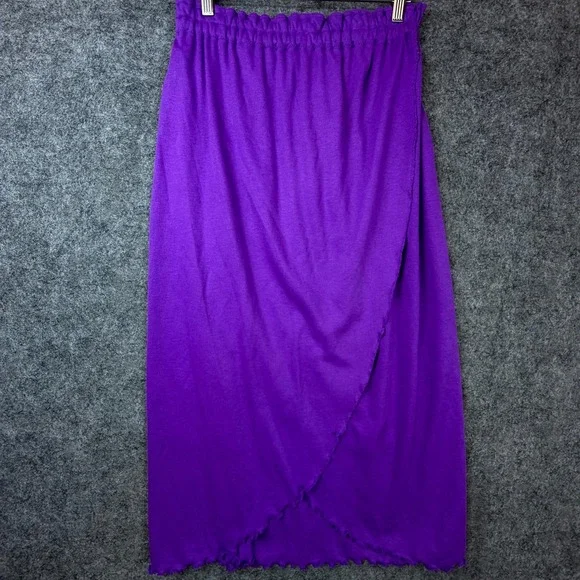 Vintage Hold Everything Faux Wrap Midi Skirt Womens Purple Acrylic Elastic Waist
