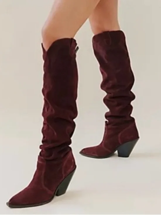 NEW Free People Triple Crown Espresso Suede Western Over The Knee Boots