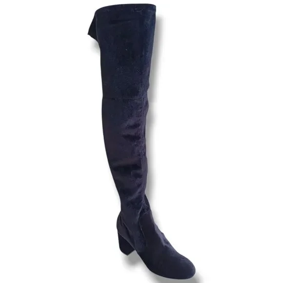 Charles by Charles David Velvet Over The Knee Boots-Size 9.5-Black-Block Heel