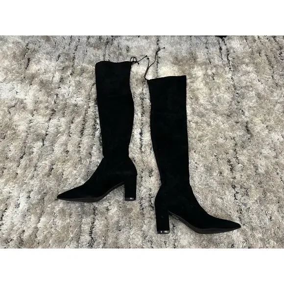 Stuart Weitzman Black Avenue City OTK Suede Boots 9 NWOB