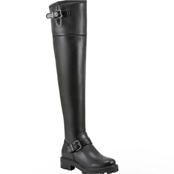 🌸MARC FISHER🌸 Ganven Lug Sole Biker Thigh-High Boots in Black Size: 6.5