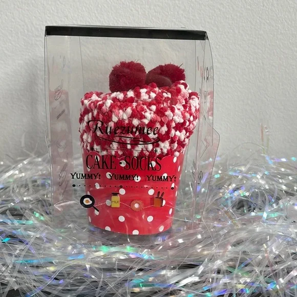 Confetti Cupcake Socks with Pom Poms in Box