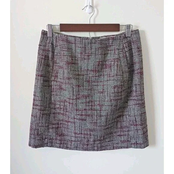 Banana Republic Tweed Mini Skirt Cream Pink Plaid‎ Preppy Academia Size 4