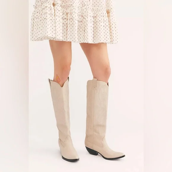 Jeffrey Campbell x Free People Grey Finn Tall Western Cowboy Boots Shoes sz 8