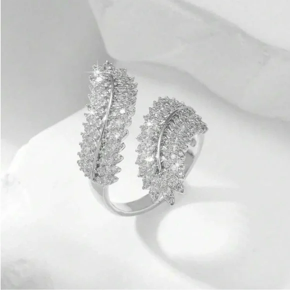 Gilded Silver Cubic Zirconia Leaf Ring