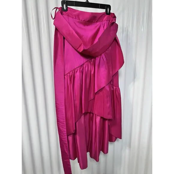 Eliza J Faux Wrap Ruffle Detail Asymmetrical High Low Skirt Barbie Pink Size 8