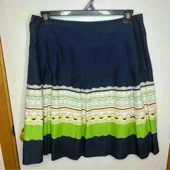 Talbots Skirt Pleated Midi Women 14 Blue Green Cotton‎ Lined Vintage casual