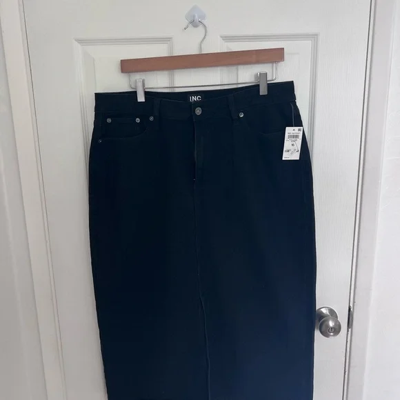 INC International Concepts Black Maxi Denim Skirt‎