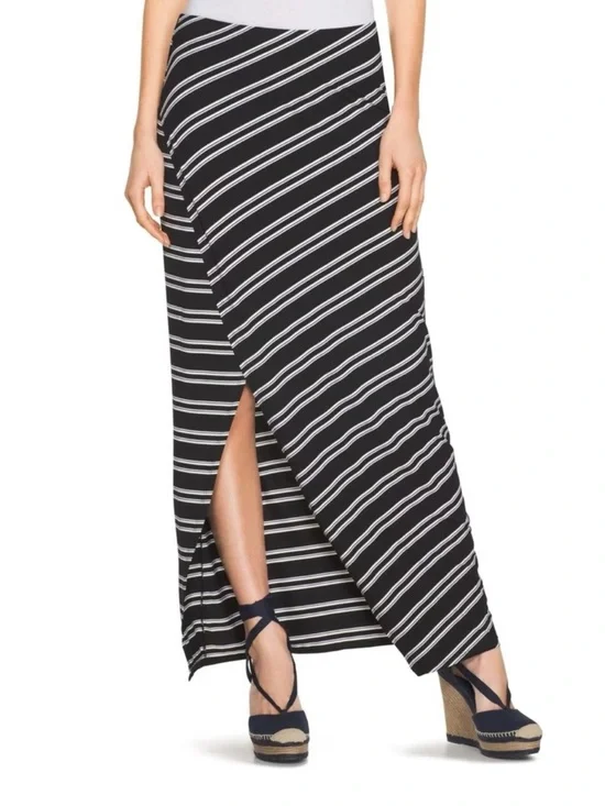 White House Black Market Black & White Diagonal Stripe Wrap Maxi Skirt